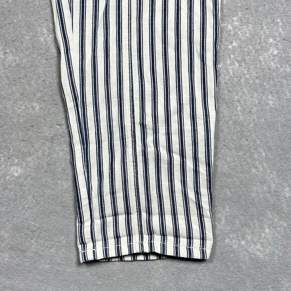 American Eagle Pants Size 10 Blue Striped High Waisted Tapered Leg Cotton - Picture 4 of 10
